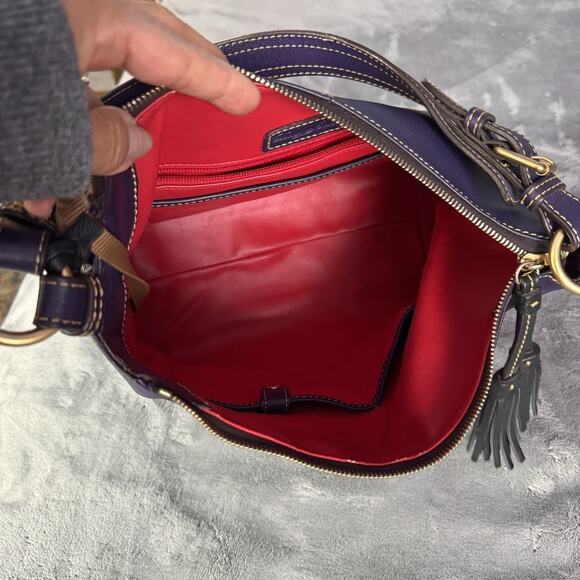 VTG Dooney & Bourke Bag Sophie Hobo Pebble Leather Navy Blue Red Lining 90s - Picture 5 of 15